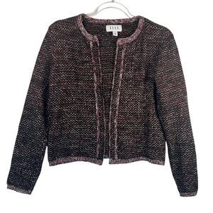 ELLE Black Pink Speckled Cropped Cardigan Sweater Open Front‎ Knit XS Clueless